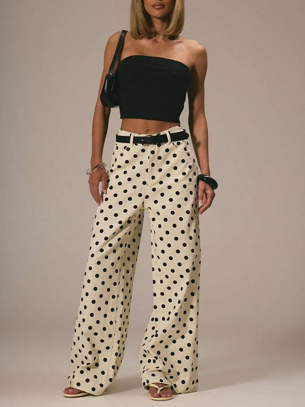 Dot Wide-Leg Jeans Beige