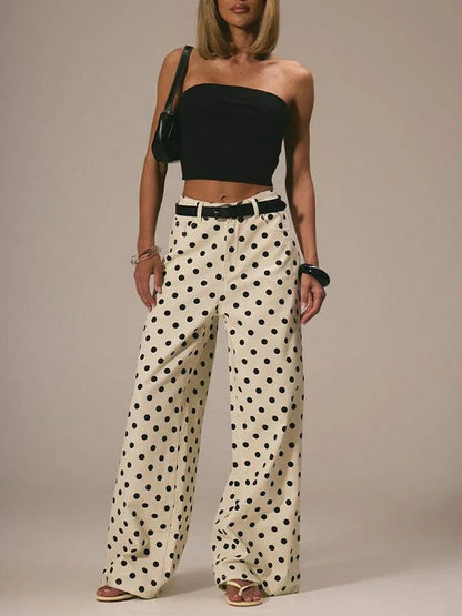 Dot Wide-Leg Jeans Beige