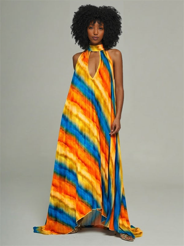 Printed Halter Pleated Dress