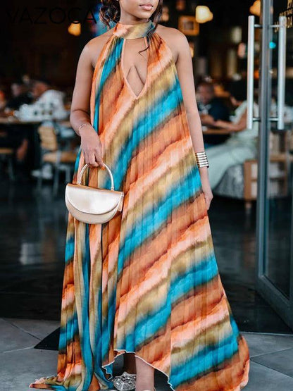 Printed Halter Pleated Dress