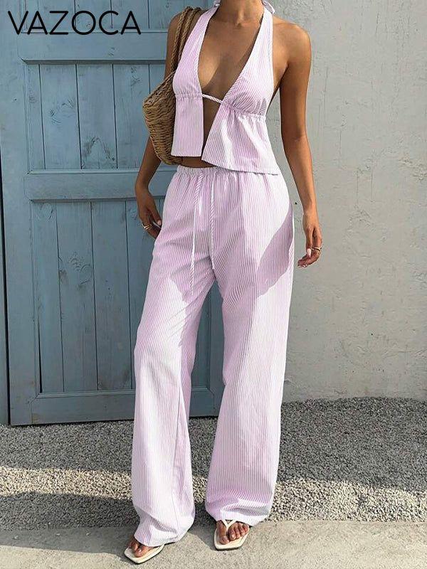 Stripe Halter Top & Pants Set