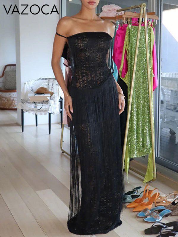 Off-Shoulder Fringe Dress