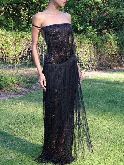 Off-Shoulder Fringe Dress