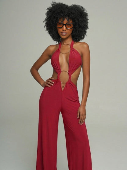 Solid Tied Halter Jumpsuit