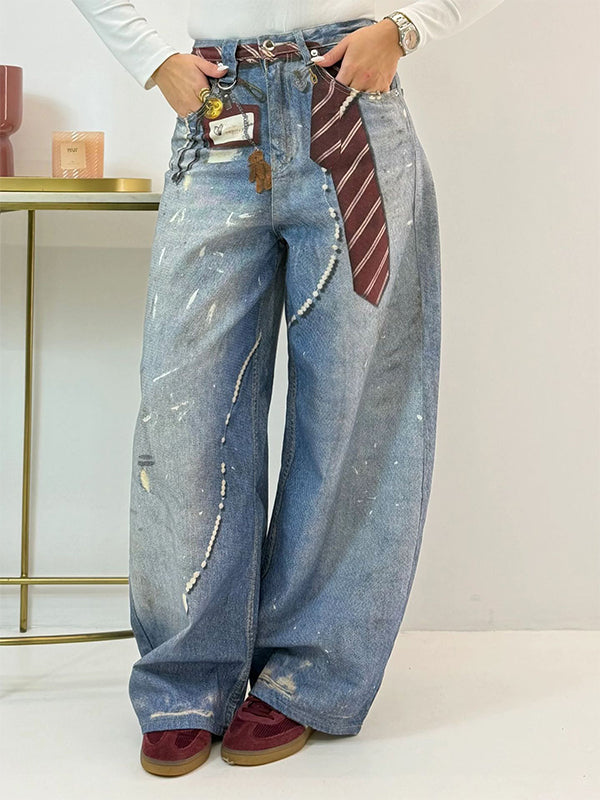 Tie-Print Wide-Leg Jeans