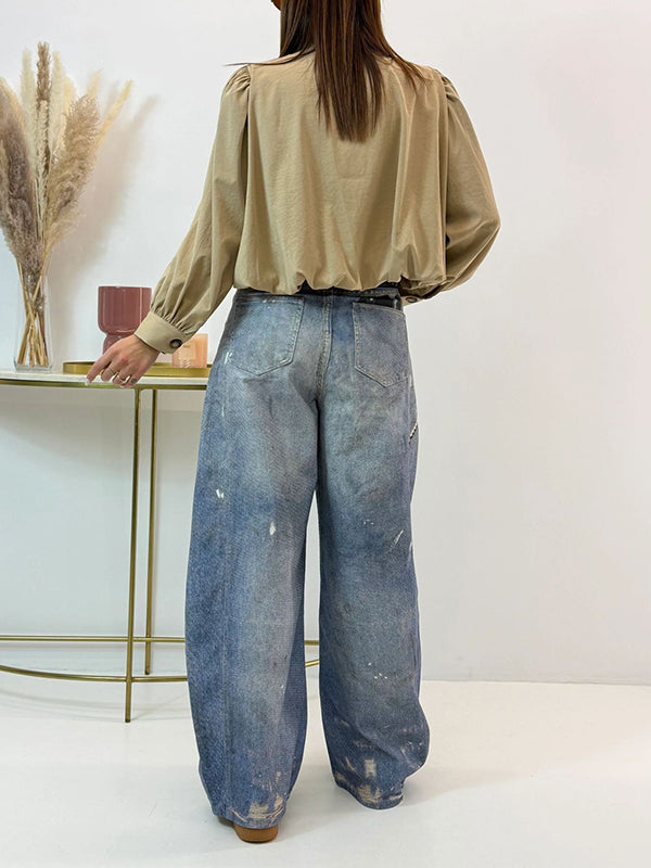 Tie-Print Wide-Leg Jeans