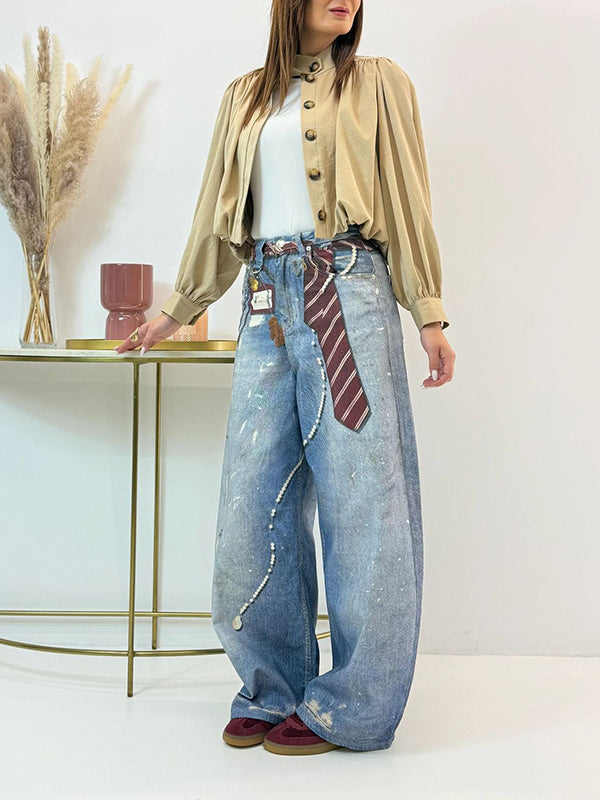 Tie-Print Wide-Leg Jeans