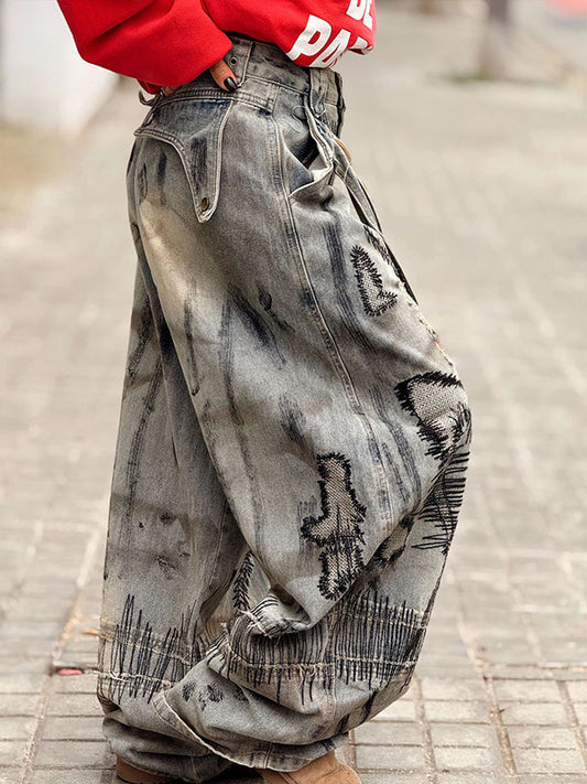 Printed Wide-Leg Jeans