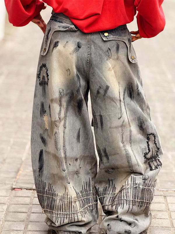 Printed Wide-Leg Jeans