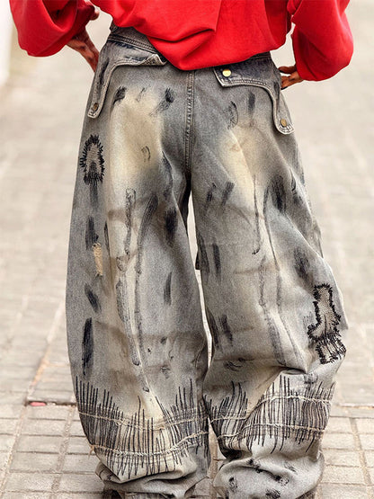 Printed Wide-Leg Jeans