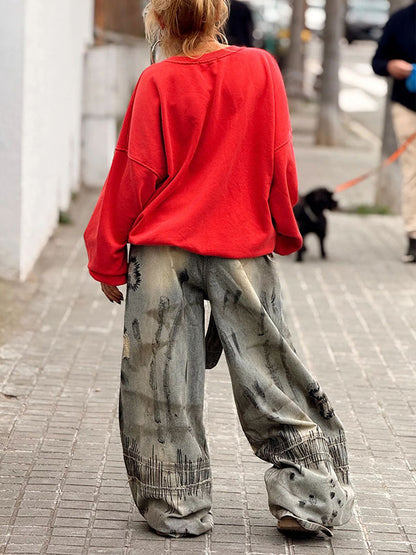 Printed Wide-Leg Jeans
