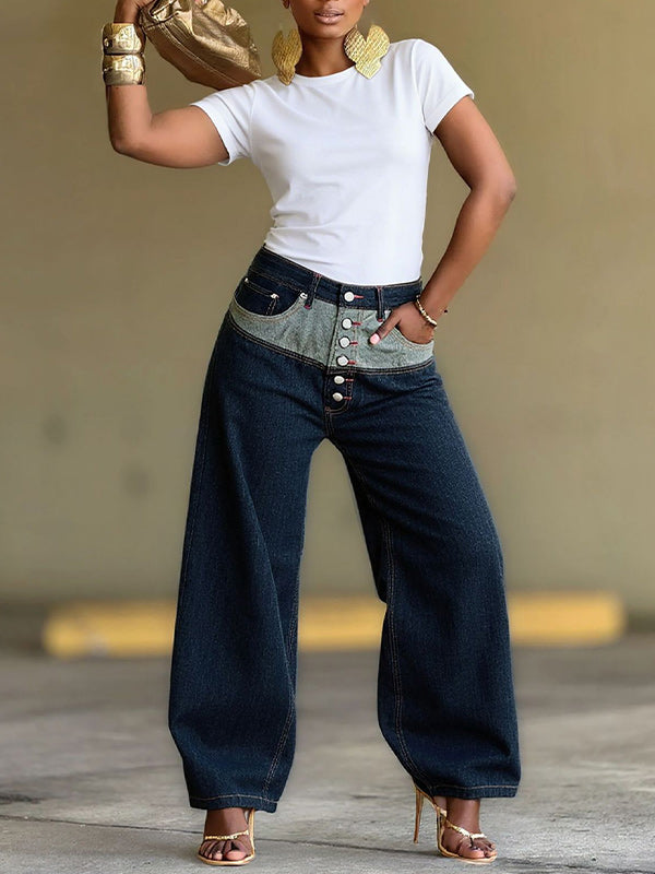 Button-Front Combo Jeans
