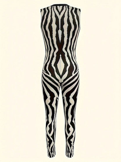Printed Zip-Front Sleeveless Jumpsuit