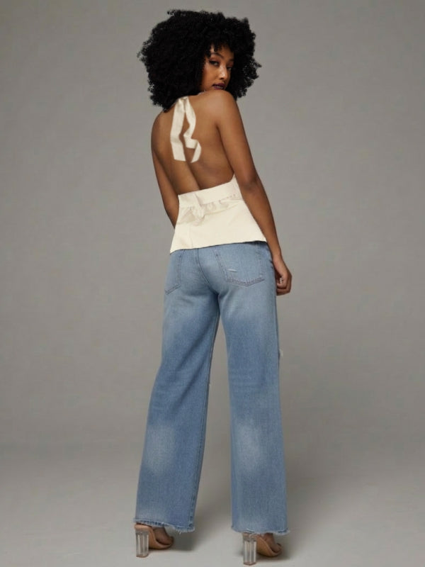 Solid Halter Belted Top