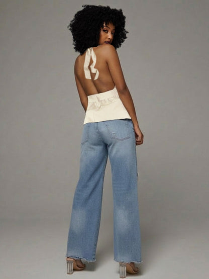 Solid Halter Belted Top