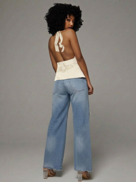 Solid Halter Belted Top