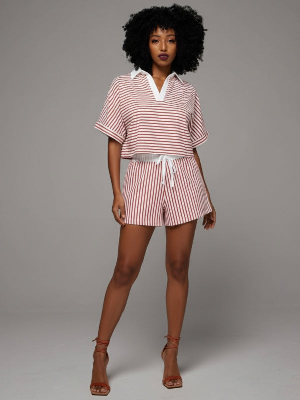 Stripe Polo Top & Shorts Set