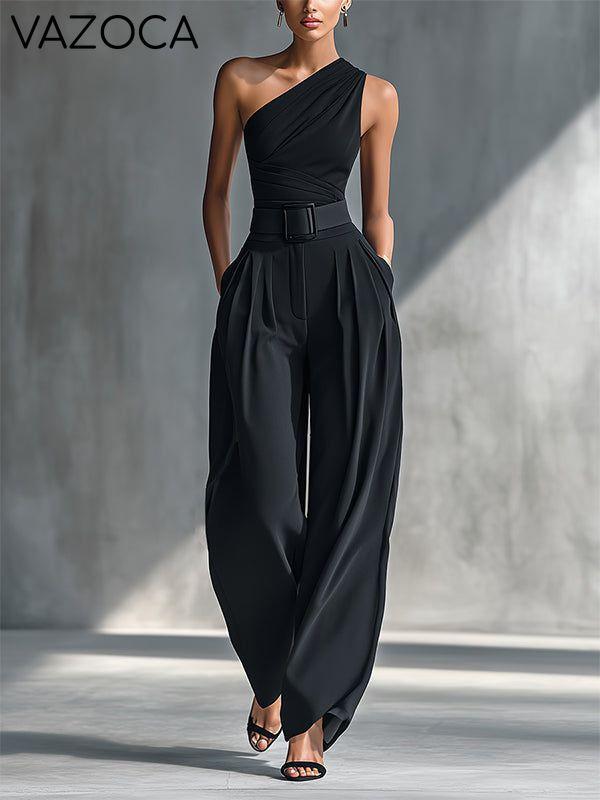 One-Shoulder Top & Wide-Leg Pants Set