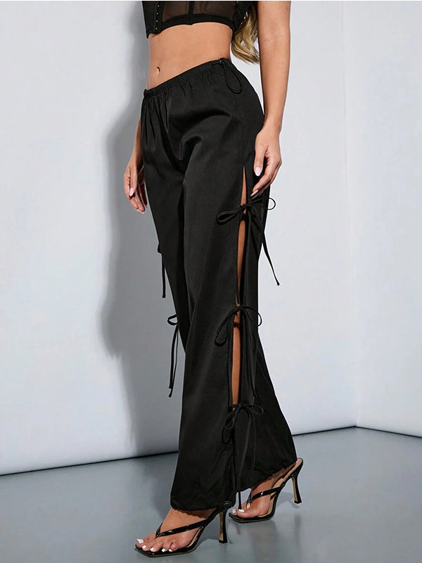Solid Tied Cutout Pants
