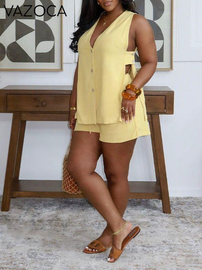 Side-Slit Sleeveless Shirt & Shorts Set