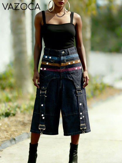 Wide-Leg Combo Cropped Jeans