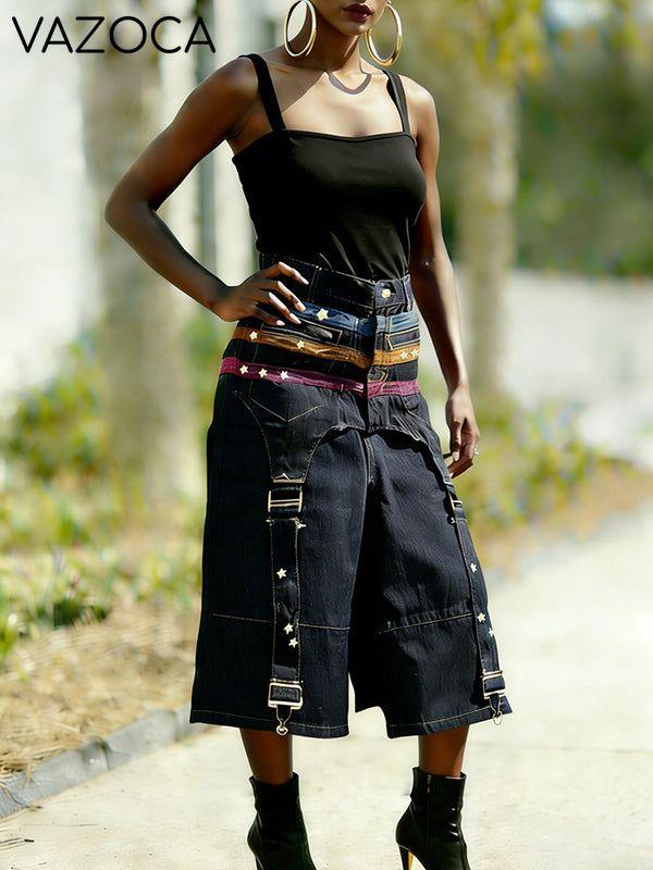 Wide-Leg Combo Cropped Jeans