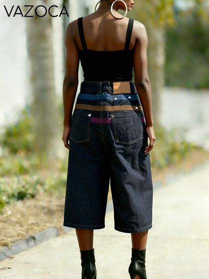 Wide-Leg Combo Cropped Jeans