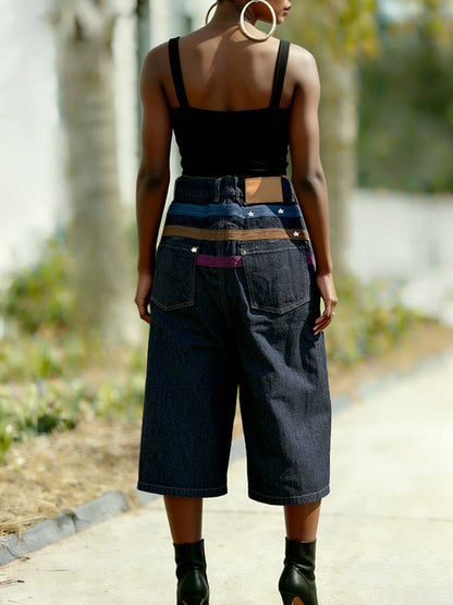 Wide-Leg Combo Cropped Jeans