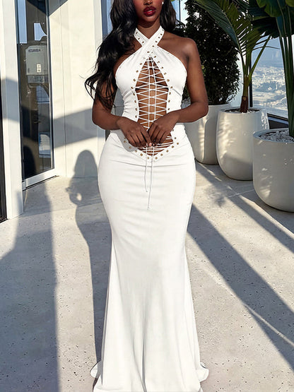 Lace-Up Halter Maxi Dress