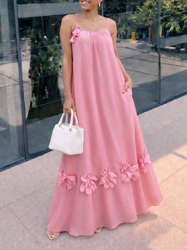 Solid Floral Cami Dress
