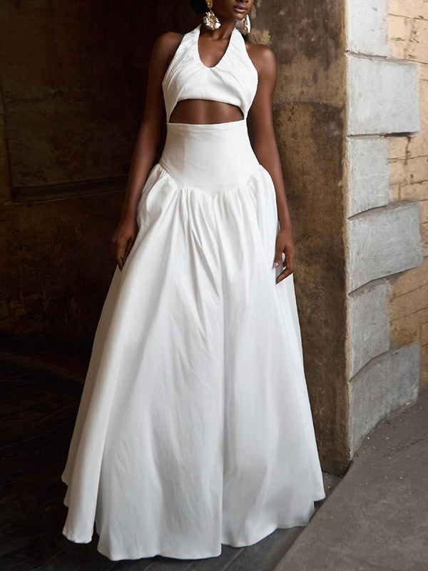 Solid Halter Top & Skirt Set