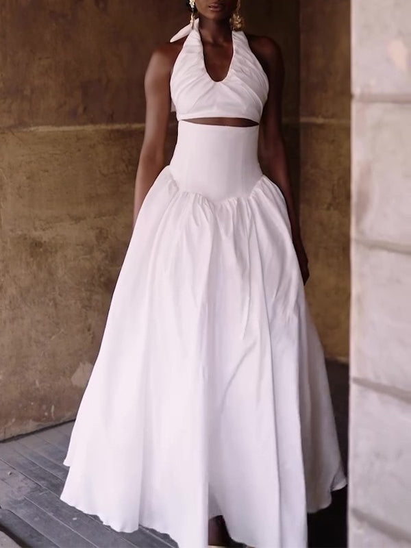 Solid Halter Top & Skirt Set