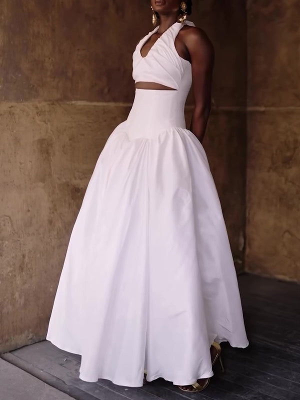 Solid Halter Top & Skirt Set