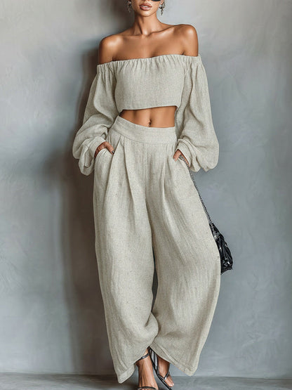 Off-Shoulder Top & Wide-Leg Pants Set