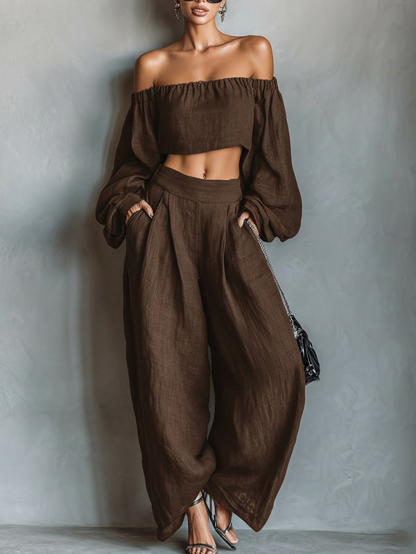 Off-Shoulder Top & Wide-Leg Pants Set