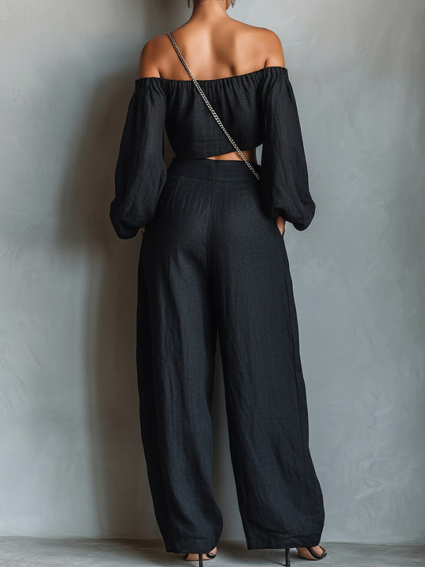 Off-Shoulder Top & Wide-Leg Pants Set