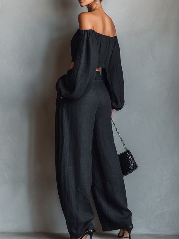 Off-Shoulder Top & Wide-Leg Pants Set