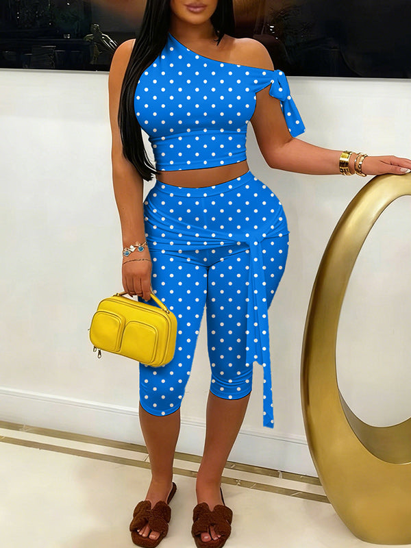 Dot Boat-Neck Top & Capri Pants Set