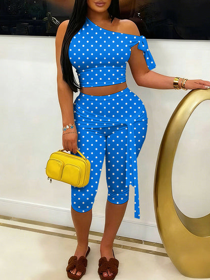 Dot Boat-Neck Top & Capri Pants Set