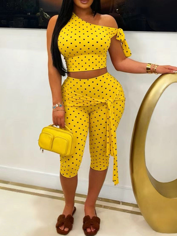Dot Boat-Neck Top & Capri Pants Set