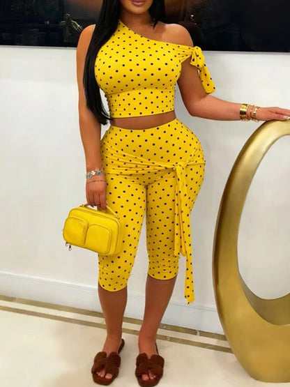 Dot Boat-Neck Top & Capri Pants Set