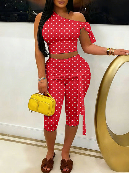 Dot Boat-Neck Top & Capri Pants Set