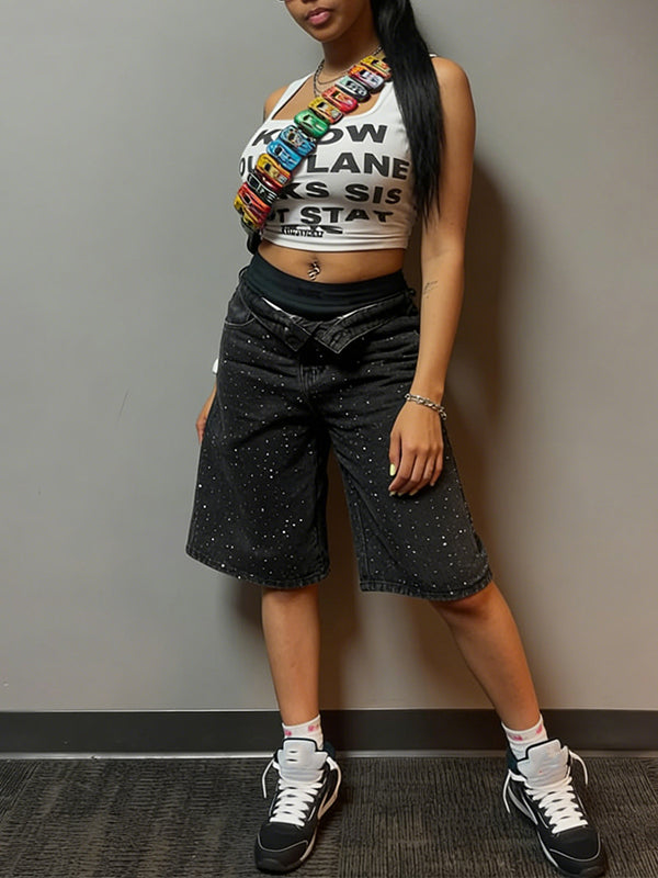 Studded Denim Bermuda Shorts