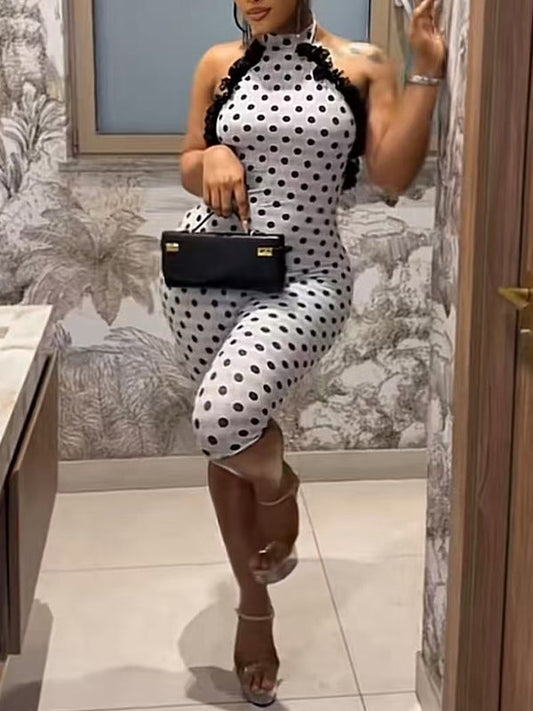 Frilled Combo Dot Halter Jumpsuit