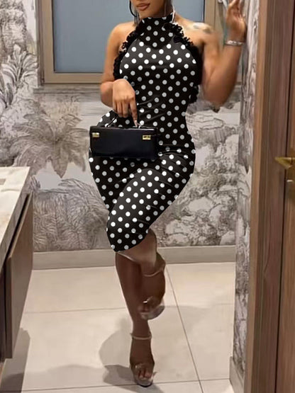 Frilled Combo Dot Halter Jumpsuit
