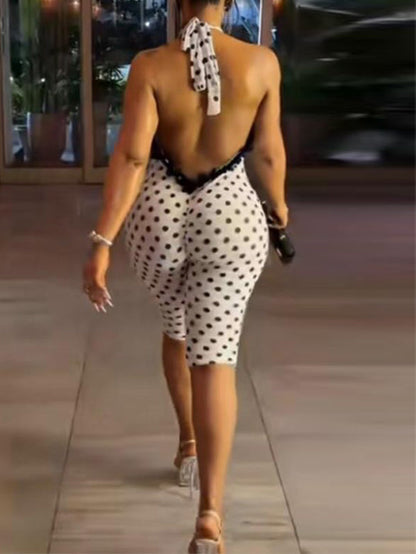 Frilled Combo Dot Halter Jumpsuit