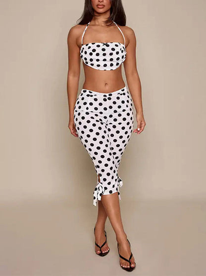 Dot Halter Crop Top & Capri Pants Set