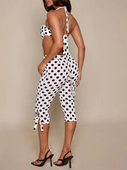 Dot Halter Crop Top & Capri Pants Set
