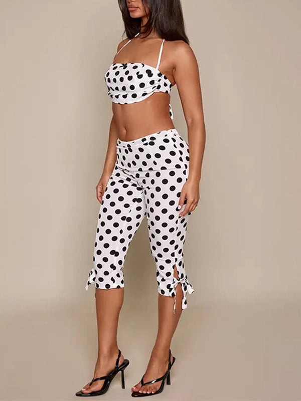 Dot Halter Crop Top & Capri Pants Set
