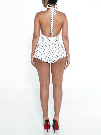 Dot Frilled Halter Romper